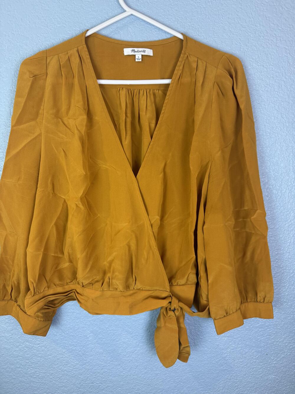 Madewell Blouse Womens Large Silk Tie Front Wrap Long Sleeve Top Shirt